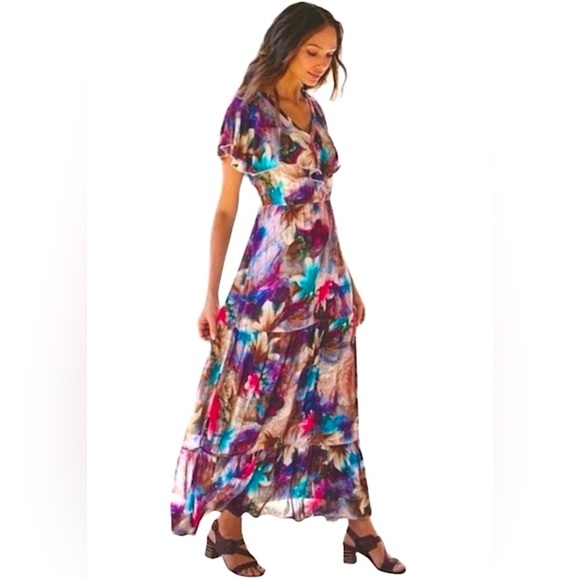 Soft Surroundings Dresses & Skirts - Soft Surroundings Italian Dreams Floral Tiered Maxi Dress w/ Flutter Sleeves, L